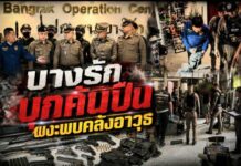 ตำรวจบางรักบุกค้นบ้าน หลังได้ยินเสียงคล้ายปืน ผงะพบคลังอาวุธ 8 กระบอก พร้อมกระสุน-ดินดำ รวบเจ้าของบ้านวัย 46 ปี